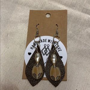 Genuine leather handmade earrings with jewels